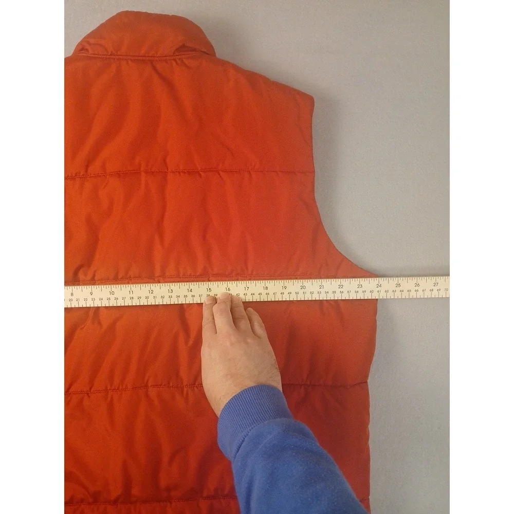 Lands' End Quilted Vest Mens L 42-44 Red Orange Full Snap Pockets Insulated